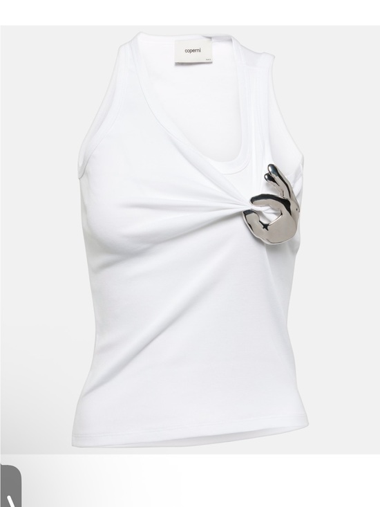 Coperni Tops - Coperni White Tank Top with Sculptural Silver Ring Detail